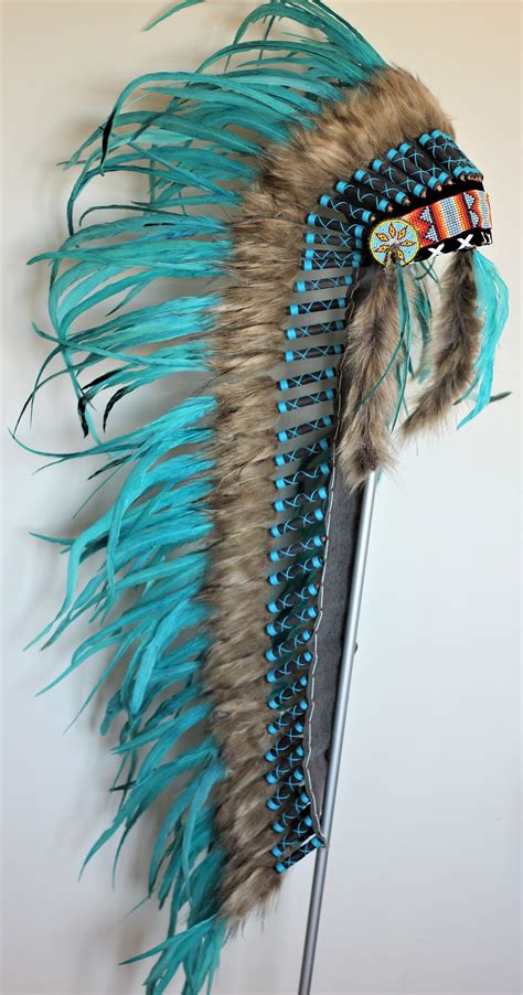 price reduced z34 extra large turquoise feather headdress 43 inch long native american