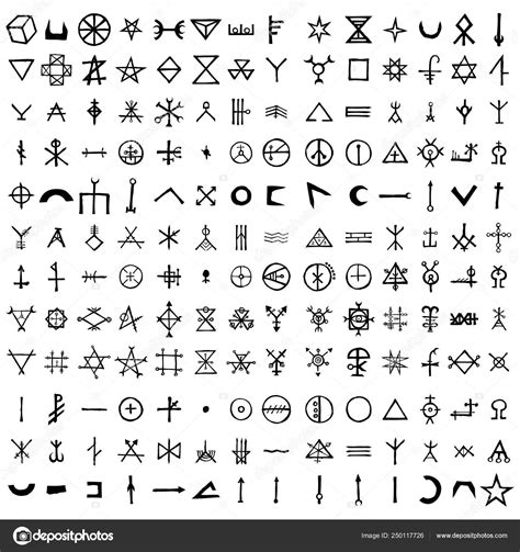 Large Set Of Alchemical Symbols Isolated On White Background Stock
