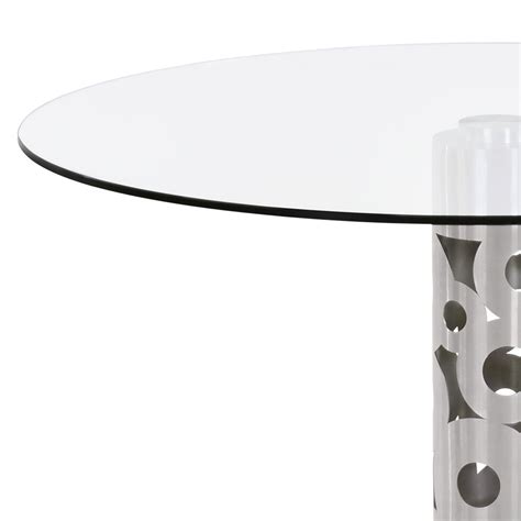 Armen Living Berlin Round Dining Table In Brushed Stainless Steel And 48 Glass Top