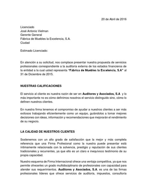 Modelo Propuesta De Servicios Profesionales De Auditoria Auditoría