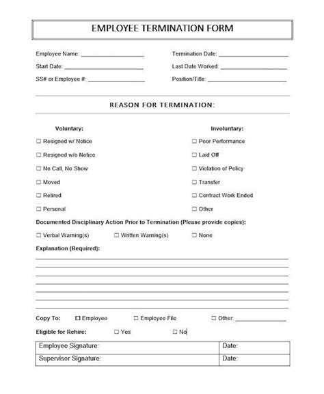 Employee Termination Form Printable Employee Termination Etsy Ireland