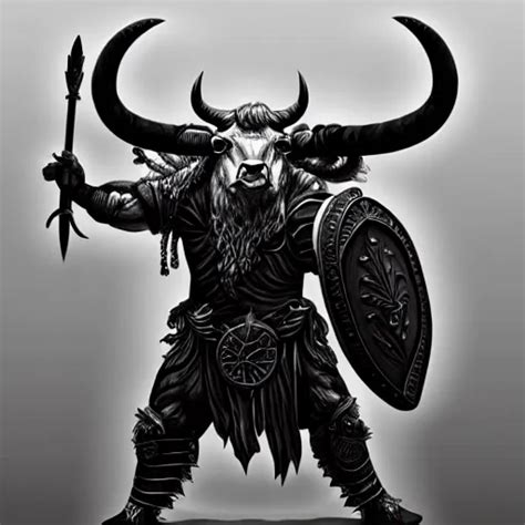 Epic Bull Headed Minotaur Beast In Heavy Ornate Armor Stable