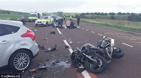 Moment Bikers Body Was Shattered In Horror Crash With Oncoming Car