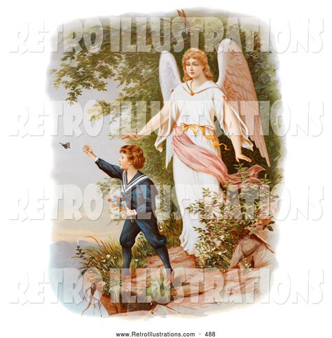 Retro Illustration Of A Guardian Angel Watching Over A