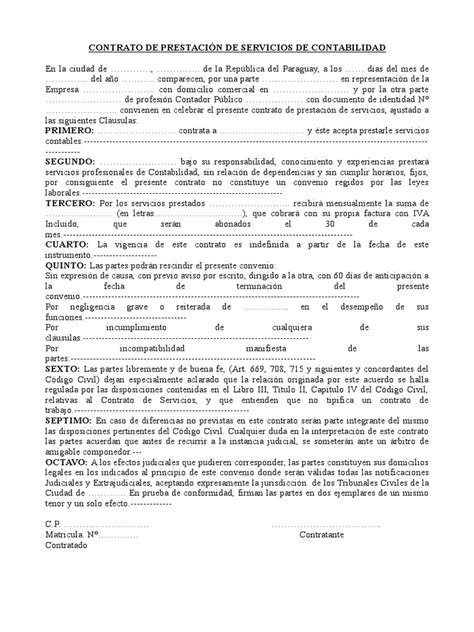 Modelos Contrato Prestacion De Servicios Contables Paraguay