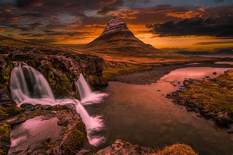 Photos Iceland Kirkufel Rock Nature Waterfalls Scenery Sunrise And