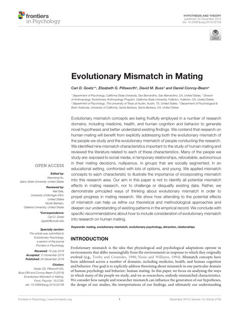 Pdf Evolutionary Mismatch In Mating