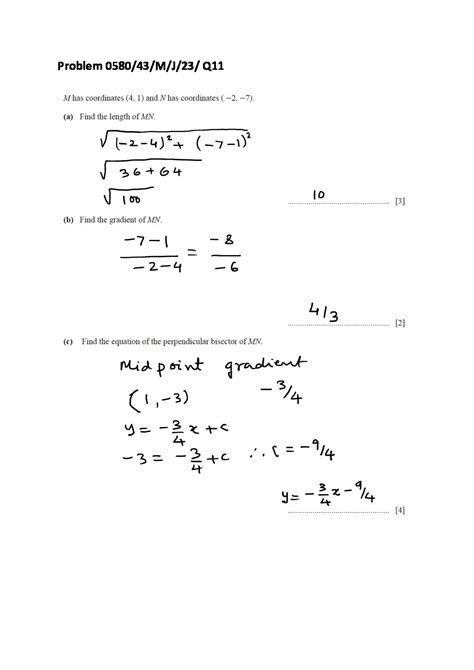 Solution Igcse Paper 4 Coordinate Geometry Problem 058043mj23