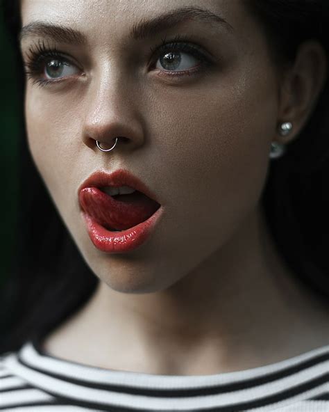 Women Licking Lips Face Nose Rings Pierced Septum Hd Wallpaper Wallpaperbetter