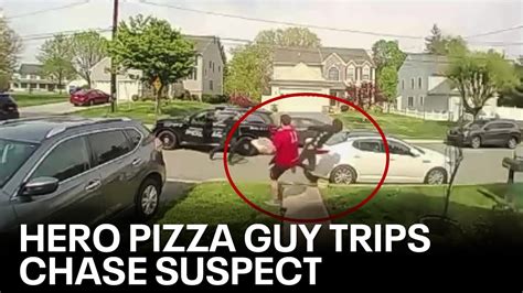 Watch Pizza Delivery Man Trips Suspect During Police Pursuit Youtube