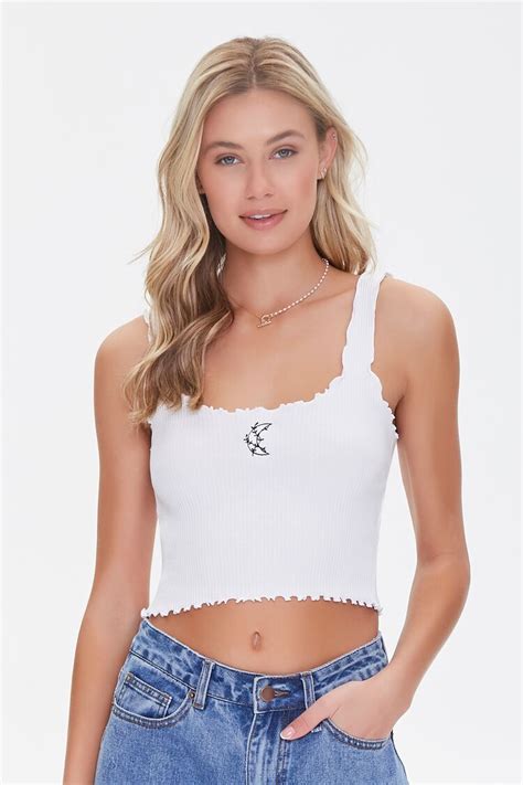 Embroidered Moon Crop Top