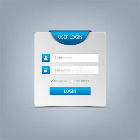 Login Web Screen With Blue Bookmark Template Stock Vector