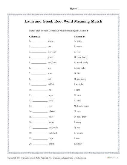 Greek And Latin Roots Worksheets 6th Grade