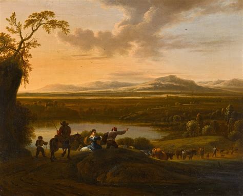 Jan Dirksz Both An Extensive Italianate Landscape With Drovers And