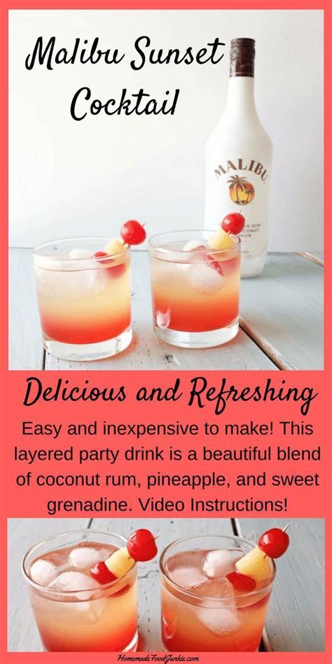Malibu drinks are perfect mixers for tropical cocktails, or drinks featuring fruit juice and fruit flavors like yes, you can drink malibu rum straight or in a cocktail. Summer Drinks With Malibu Rum : Malibu Sunset Cocktail ...