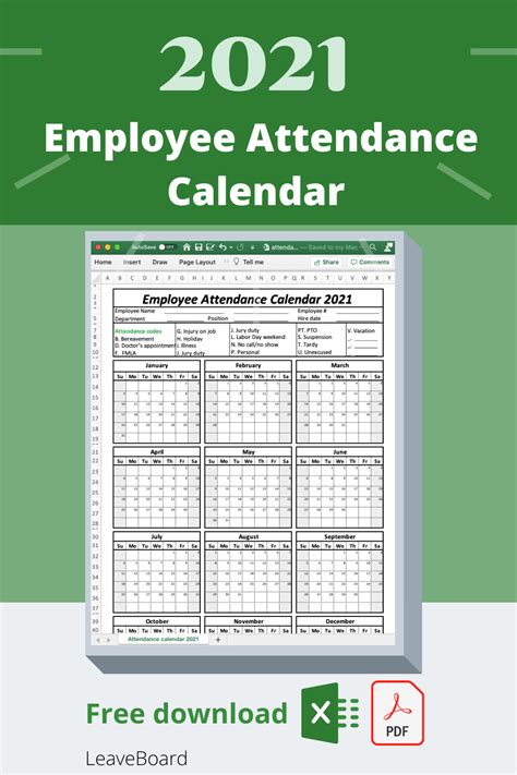Employee Attendance Calendar 2021 Free Pdf Calendar Printables Free Blank