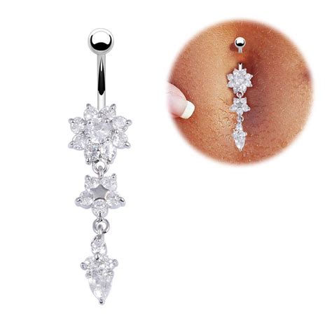 Buy Sexy Dangle Belly Bars Belly Button Rings Belly Piercing Cz Crystal Flower