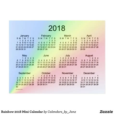 2018 Rainbow Mini Calendar By Janz Postcard Zazzle Mini Calendars