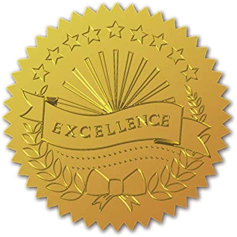 Gold Foil Certificate Seals Excellence Self Adhesive Embossed Seals
