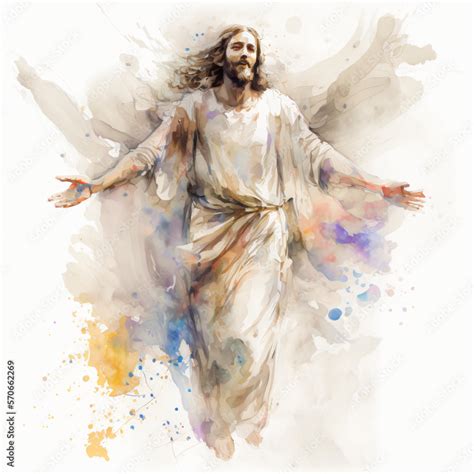 The Resurrection Of Jesus Watercolor Painting Isolated On A White