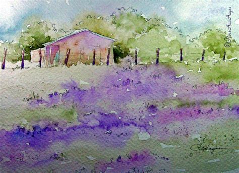 Watercolor Paintings By Roseann Hayes Lavender Field Watercolor Painting