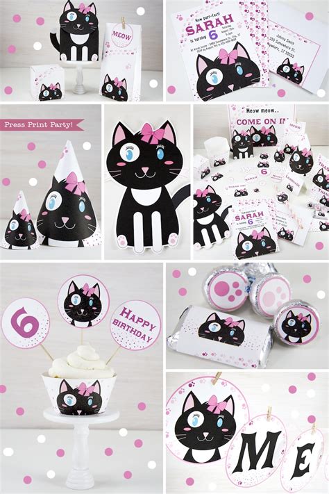 Kitten Party Printables Cat Party Decorations Cat Birthday Etsy