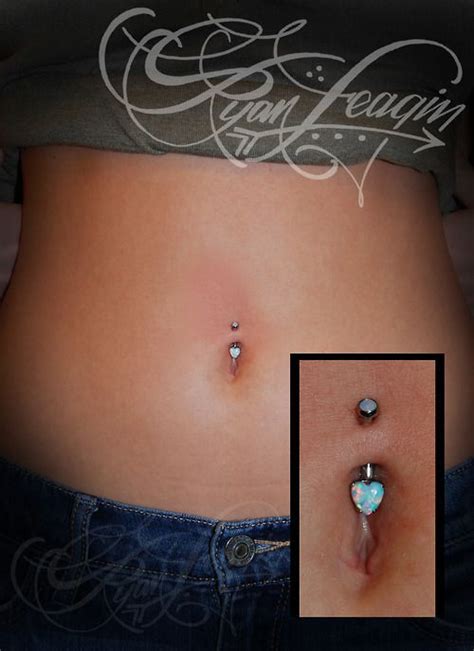 G Navel Curve W White Opal Heart And Matching Body Jewelry