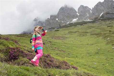 Children Hiking In Alps Mountains Kids Outdoor Stock Photo Image Of
