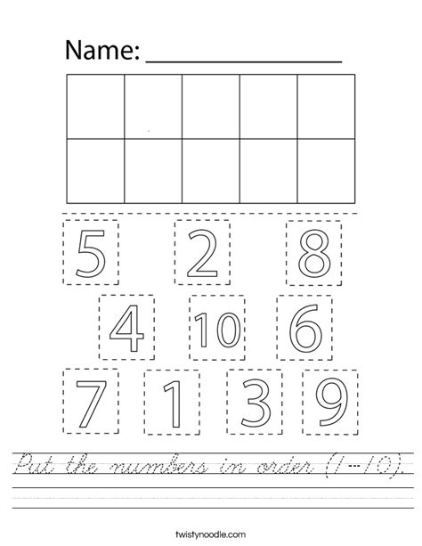 Put Numbers 1-10 In Order Worksheets