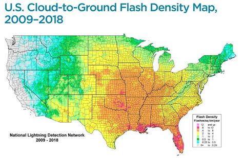 Us Cloud To Ground Lightning Flash Density Map 2009 2018 Ground
