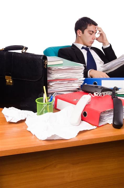 The Busy Businessman Under Work Stress Stock Photo Image Of Files