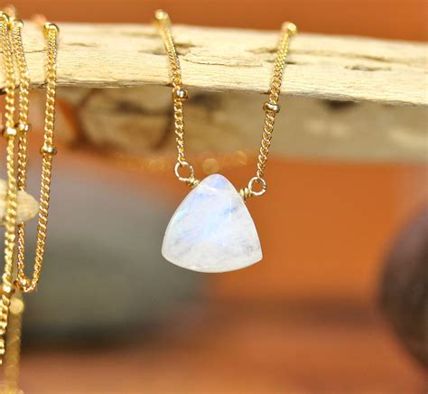Rainbow Moonstone Necklace Crystal Triangle Pendant Crystal Necklace