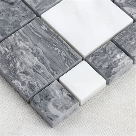 Wholesale Grey Stone With White Crystal Mosaic Tile Sheet Square