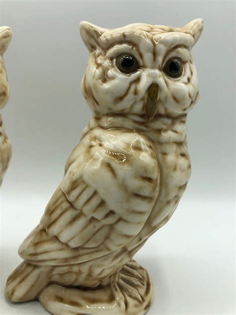Vintage Pair Of Ceramic Owls Made In Japan Ceramic White Owl Etsy