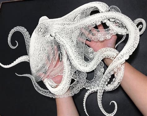 Kirie Artist Hand Cuts Intricately Detailed Octopus Out Of