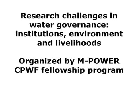 Research Challenges In Water Governance Institutions Environment And