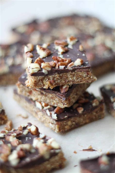 We also add a little dark chocolate for the blood pressure benefits it brings (as well as taste of course). No Bake Chocolate Pecan Bars