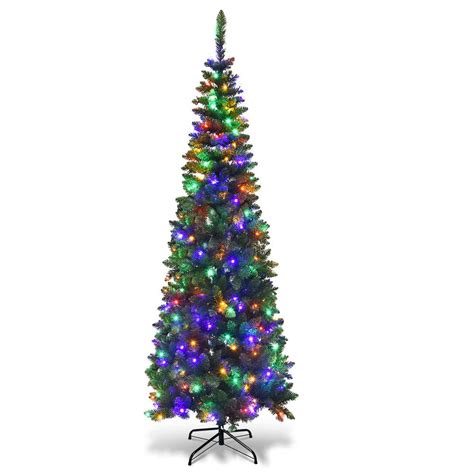Costway 75 Ft Pre Lit Hinged Pencil Christmas Tree With