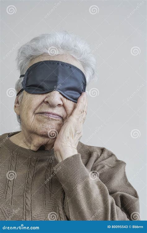 Senior Woman Wearing A Sleep Mask Stock Image Image Of Relaxation Female 80095543