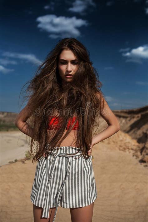 Beautiful Tanned Girl In The Desert Stock Photo Image Of Fashion