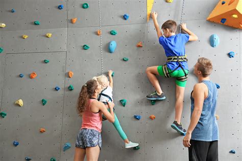 Instructors Helping Children Climb Wall In Gym Dr Robert Brooks