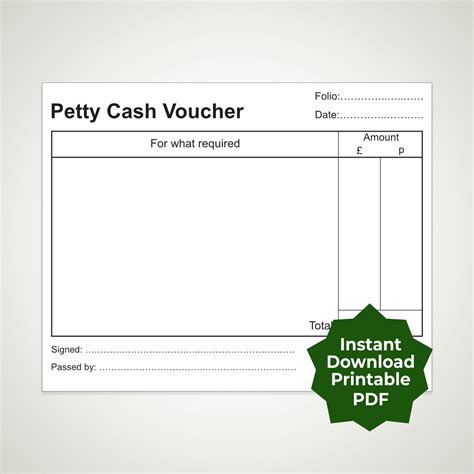 Printable Petty Cash Vouchers Uk And Us Styles Pdf Etsy Uk
