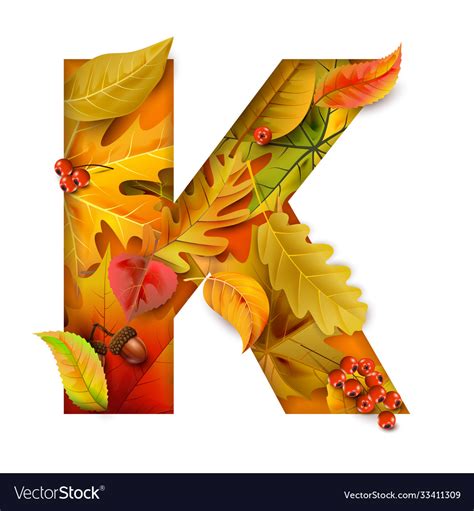Autumn Stylized Alphabet With Foliage Letter K Vector Image