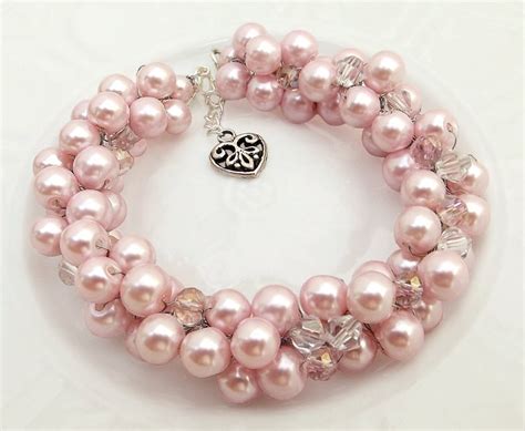 Pink Pearl Bridesmaid Bracelet Light Pink Pearl Bracelet Etsy
