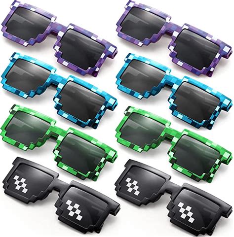 8 Pairs Pixel Retro Sunglasses Gamer Robot Sunglasses Pixelated Eyewear Birthday