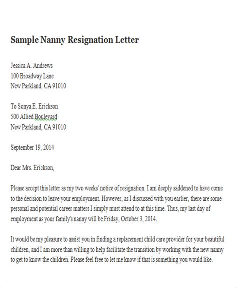 If possible i would like to leave work on september 1. nanny resignation letter template - Bgitu