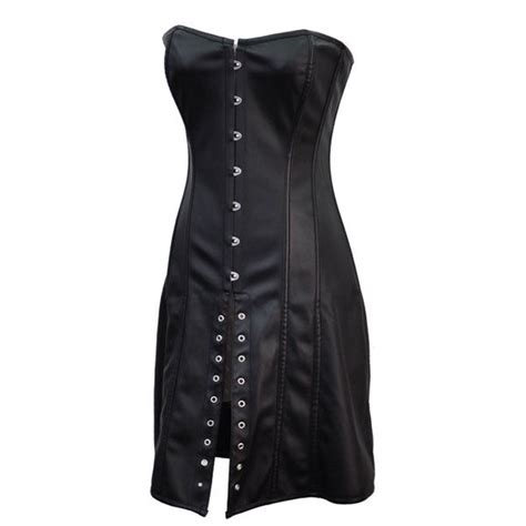 Gothic Retro Steampunk Leather Black Long Corset Dress