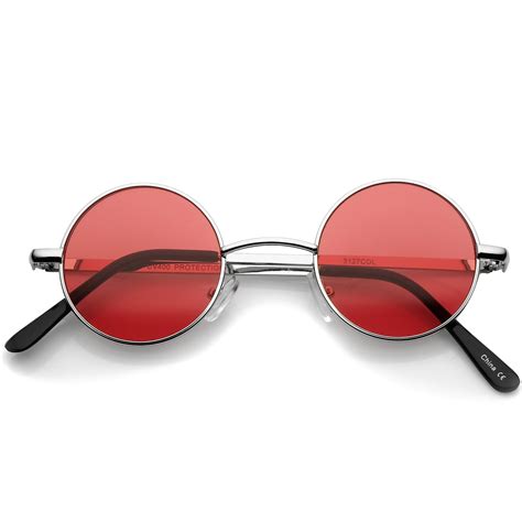 Sunglassla Unisex Small Retro Lennon Inspired Style Colored Lens Round Metal Sunglasses 41mm