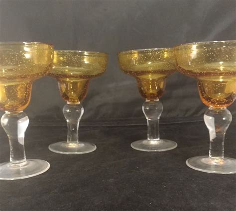 Vintage Blown Amber And Clear Glass Margarita Stemmed Glasses Etsy Glass Margarita Vintage