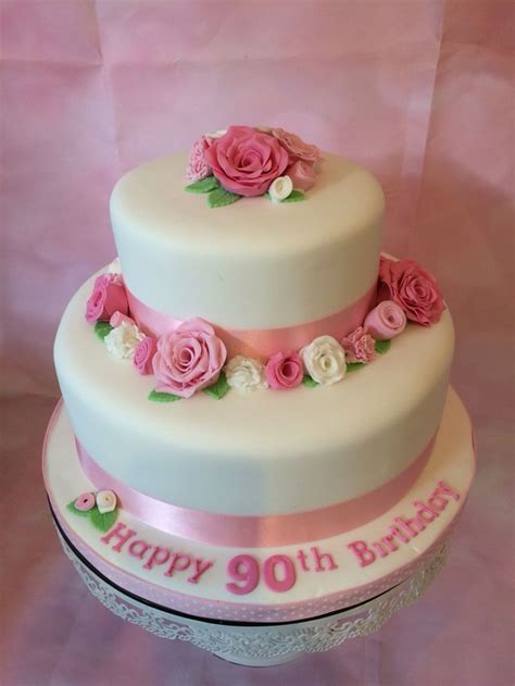 2 Tier Vanilla Sponge With Sugar Flowers For A 90th Birthday 90th